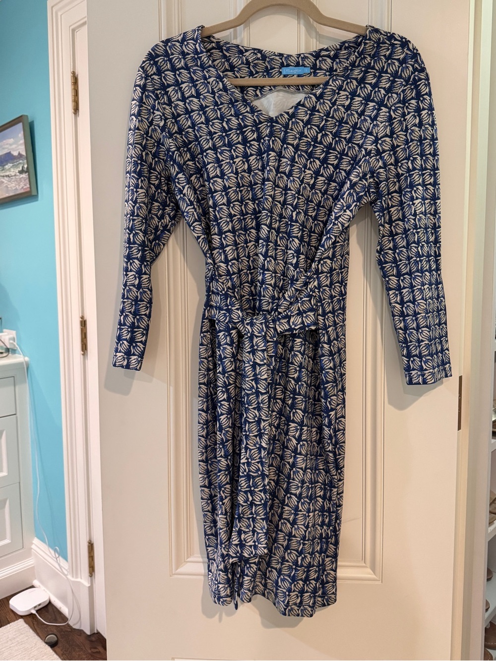 J. McLaughlin Blue and White Printed Wrap Dress
